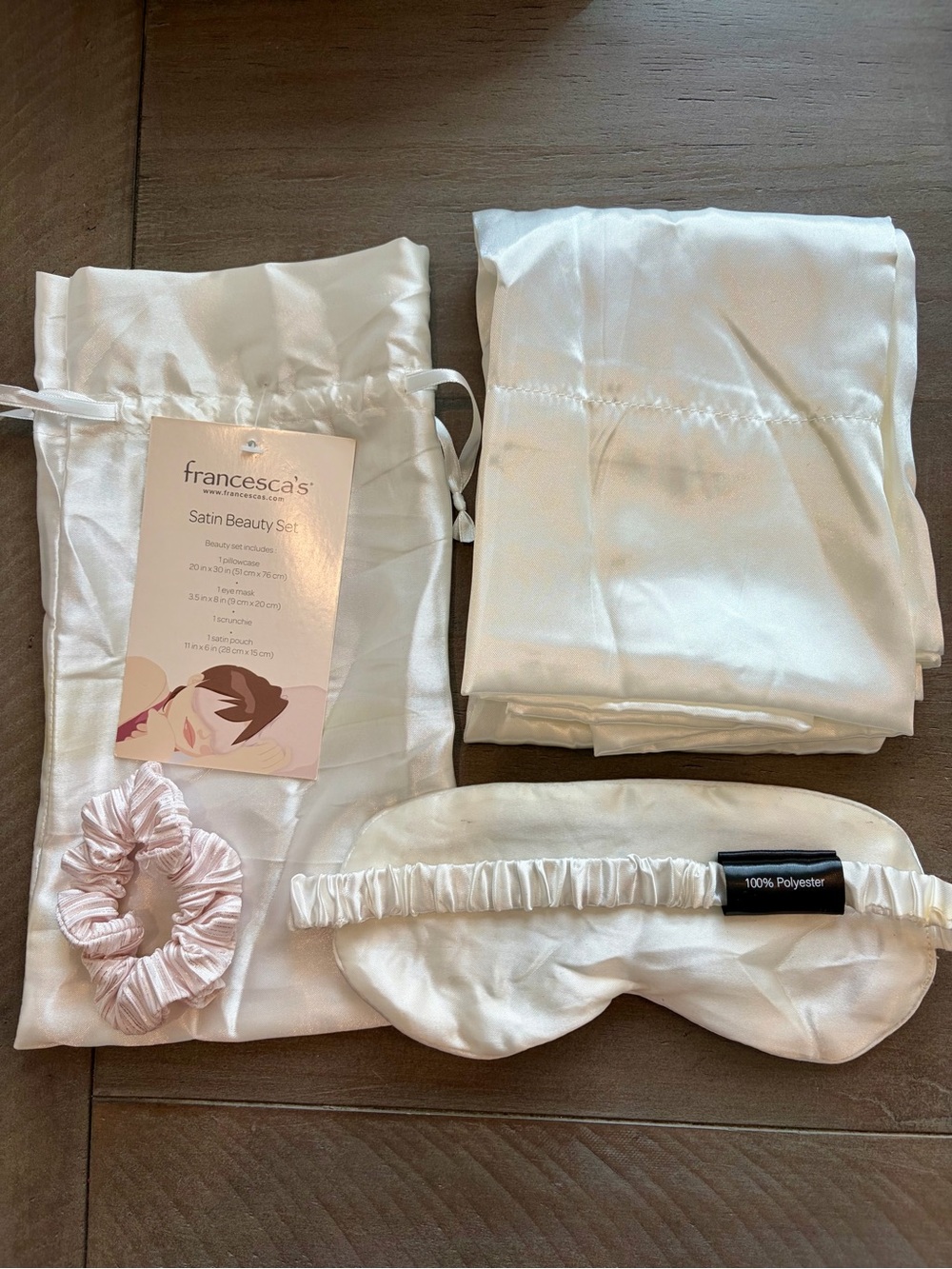 Francesca's Collections Satin Beauty Set - Ivory Satin Sleep Mask & Accessories